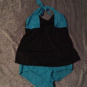 Turquoise and black tankini